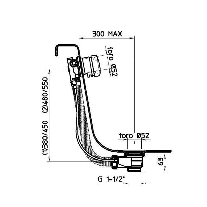 Колонна сливная для ванны полиэтиленовая для наполнения ванны через перелив. Длина кабеля управления 70 см, Gessi, 01080#031 цвет: хром