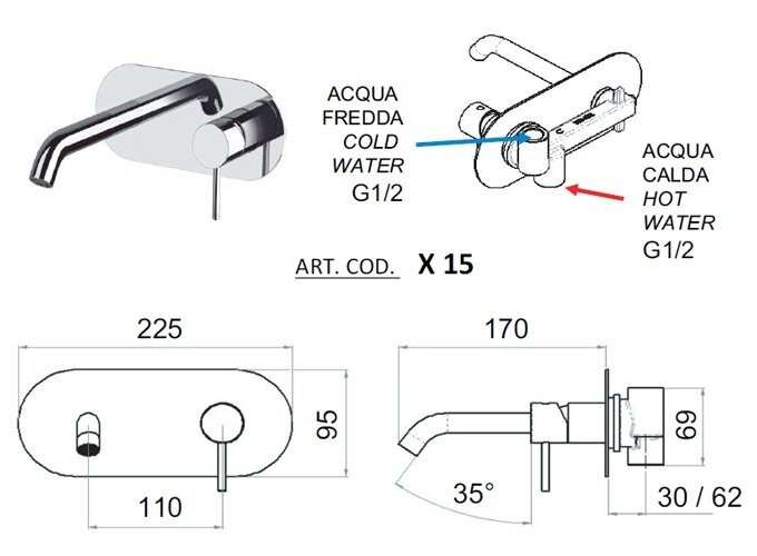Смеситель для раковины золото матовый, Remer X Style, скрытого монтажа X15BG