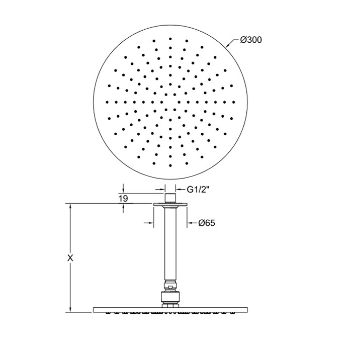 Потолочная душевая головка шарнирная на 1/2",d300мм, Gessi Inciso, finox арт. 58252#149