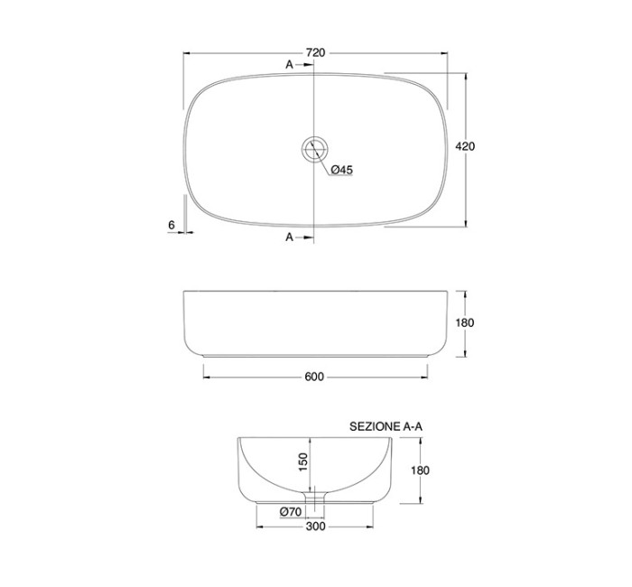 Раковина накладная, без перелива, без отверстий, цвет белый, Scarabeo Moon - 5502
