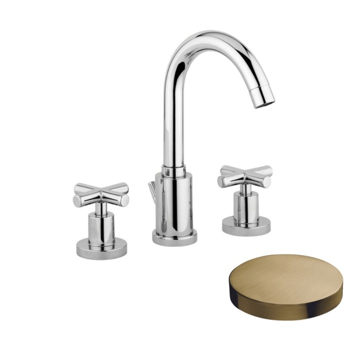 Смеситель для раковины на 3 отверстия, поворотный излив, с донным клапаном, Giulini G3, золото брашированное арт. 7612AOSP