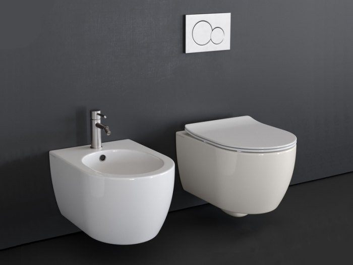 Унитаз подвесной, безободковый, цвет белый с антибактериальным и грязеотталкивающим покрытием BIOKER, Scarabeo MOON - 5520/CL BK