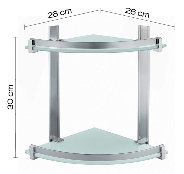 Стеклянная полукруглая 2-х уровневая полка с бортиком (26х26хh30) Gedy, CD81(38) цвет: хром