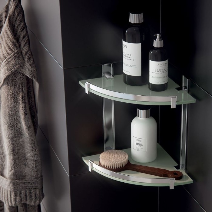 Стеклянная полукруглая 2-х уровневая полка с бортиком (26х26хh30) Gedy, CD81(38) цвет: хром