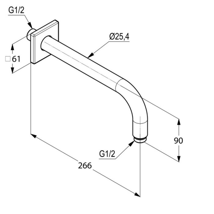 Кронштейн для душа 250 мм, квадратный отражатель, a-qa Kludi, хром - 6653305-00