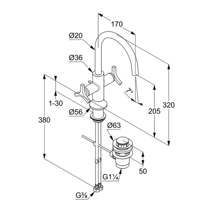 Смеситель для умывальника, nova fonte Kludi, хром - 201180539