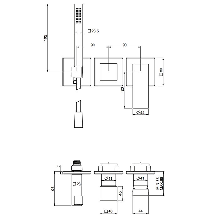 Fima Carlo Frattini Смеситель для душа, встраиваемый, с ручным душем, 2 источника, Zeta, F3989WX8CR цвет: хром