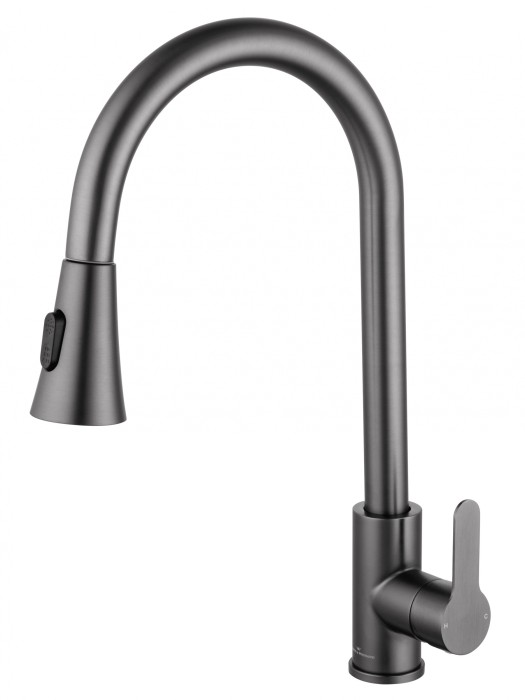 Смеситель для кухни с выдвижным изливом, Wonzon &amp; Woghand, WW-121E201L-BGG цвет: графит