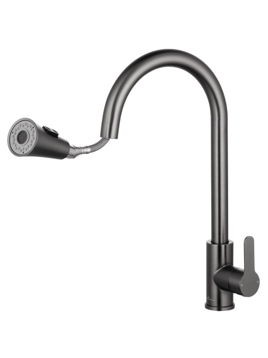 Смеситель для кухни с выдвижным изливом, Wonzon & Woghand, WW-121E201L-BGG цвет: графит