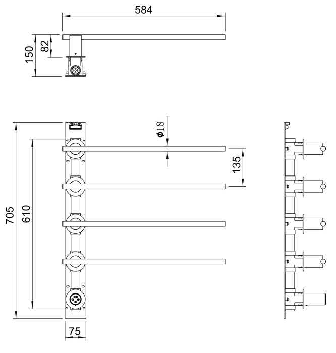 Полотенцесушитель электрический встраиваемый, Wonzon & Woghand Dortmund, WW-A364-BR цвет: никель