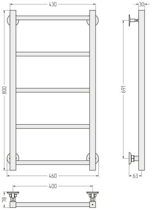Стилье Водяной полотенцесушитель 800x400, Версия-КН, 17640-8040 цвет: черный