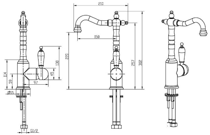Смеситель для раковины, бронза, Medici Boheme 302