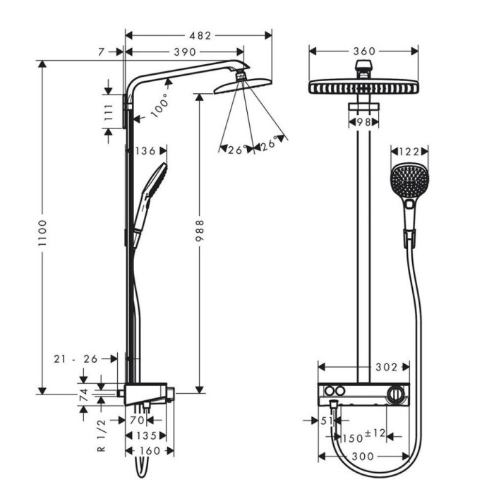 Душевая система с термостатом ShowerTablet Select 300 Raindance E Hansgrohe, хром арт. 27288000