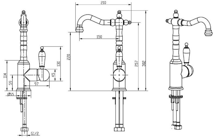 Смеситель для раковины, хром, Tradizionale Chromo Boheme 262