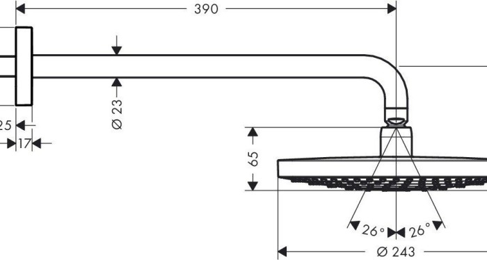 Верхний душ с настенным кронштейном Raindance Select S Hansgrohe, хром арт. 26466000