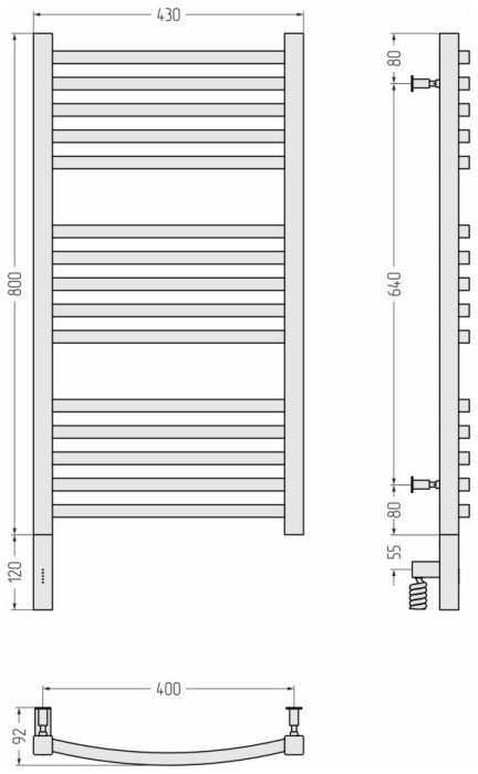 Сунержа Электрический полотенцесушитель 1200x600, Аркус 3.0, 31-5704-8040 цвет: матовый чёрный