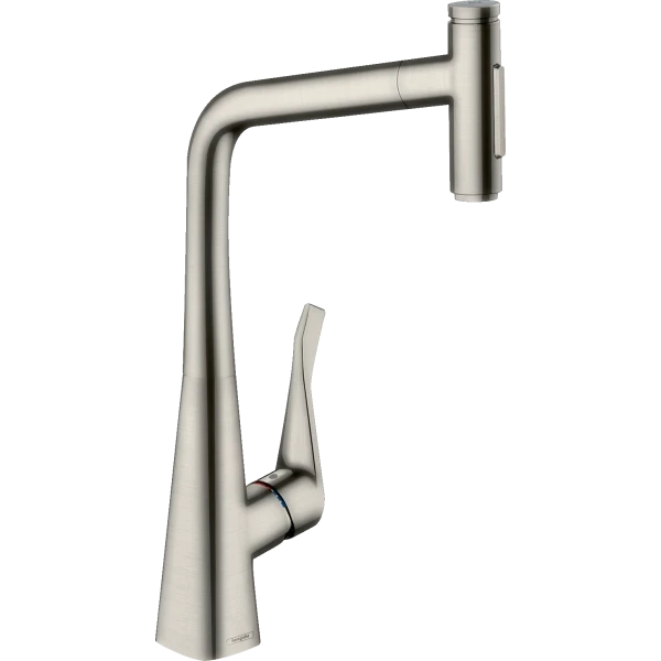 Смеситель для кухни, с вытяжным душем, Hansgrohe Metris Select M71, нержавеющая сталь арт. 73816800
