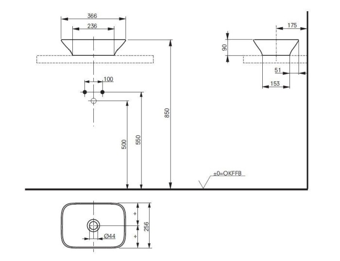 Раковина 36х26 см, накладная, MH TOTO, LW10038G цвет: белый