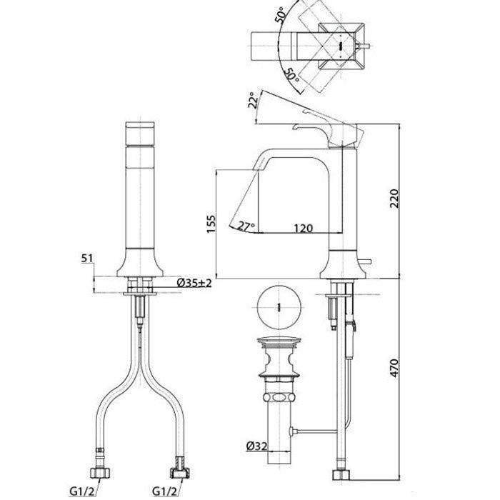 Смеситель для раковины, GC TOTO, TLG08303R цвет: хром