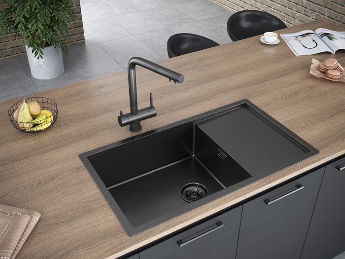 Мойка для кухни нержавеющая 780х440мм Paulmark PLATTE, вороненая сталь - PM807844-GM
