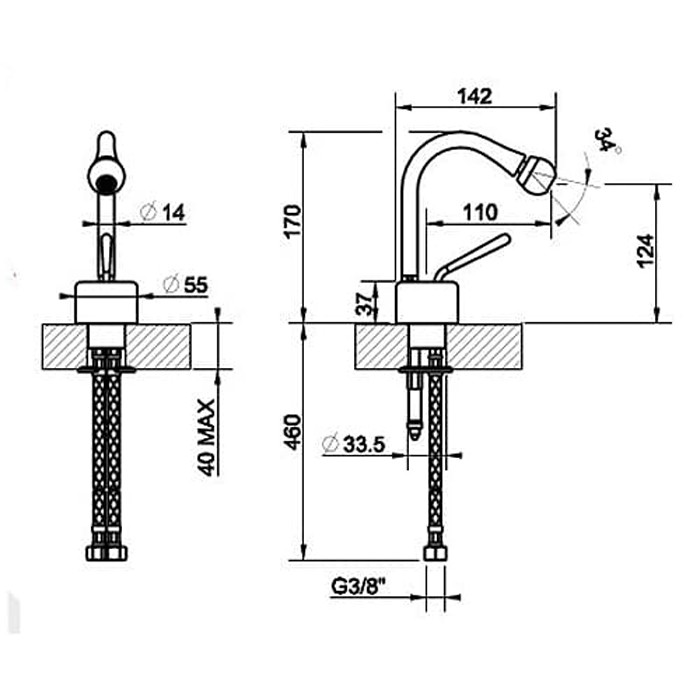 Смеситель для биде на 1 отверстие, Gessi Goccia, черный арт. 33607#299