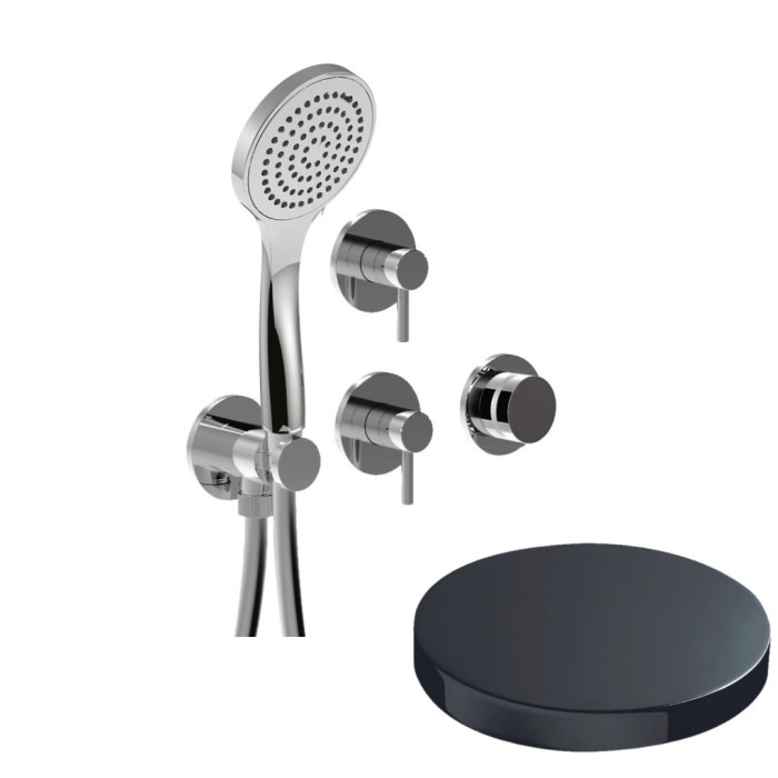 Встраиваемый смеситель для душа на 4 режима, однорычажный, поворотный переключатель, ручной душ + 3 доп. вывода воды, Giulini My ring, хром черный глянц арт. MRX5304CRN