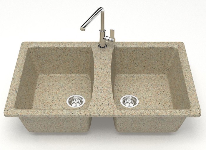 Кухонная мойка Elmas 780х500х190 двойная, искусственный мрамор, песочная, Azario Elmas - CS00078334