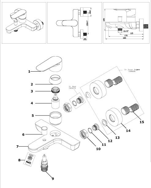 Смеситель для ванны с коротким изливом, хром, Azario LEYA арт. AZ-15920501