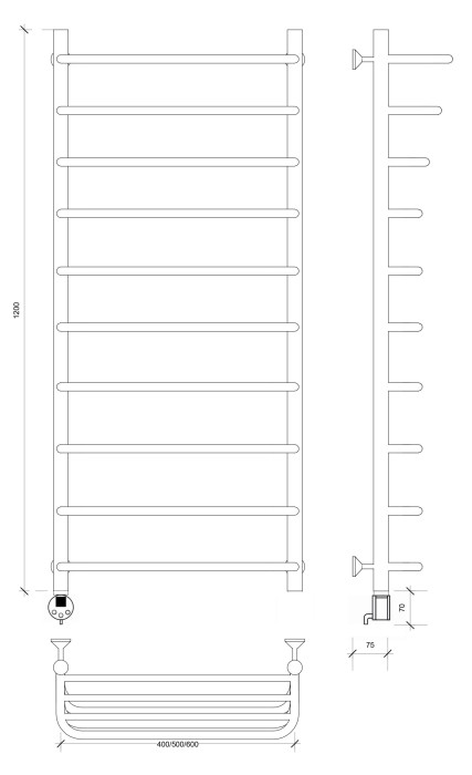 Полотенцесушитель электрический 120x60 Мерида 2 СП Secado арт. 4673739236345