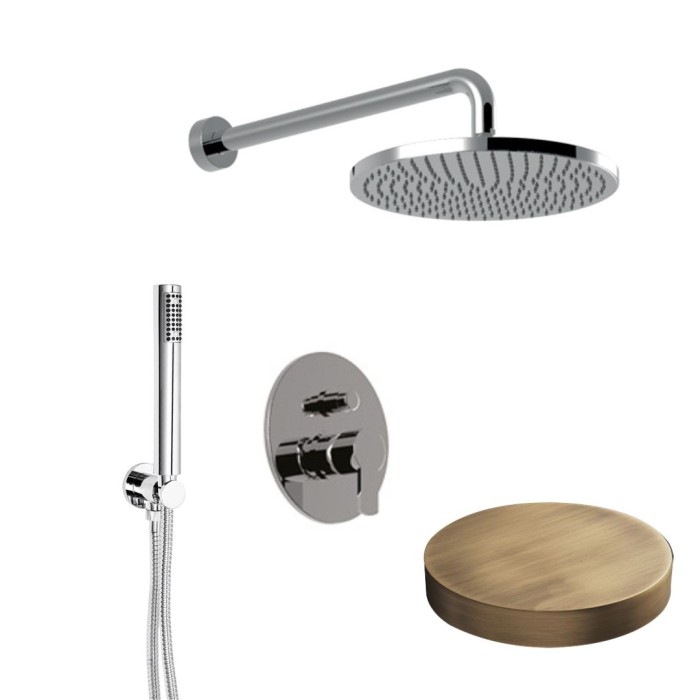 Внешняя часть встраиваемого смесителя для душа однорычажный с дивертером, верхний душ латунь, ручной душ, Giulini Surf, бронза матовая арт. 5813KB-EPBROP