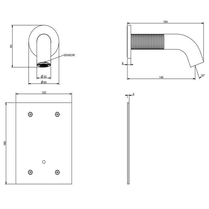 Смеситель для раковины, настенный, электронный, Gessi 316, steel brushed арт. 54414#239