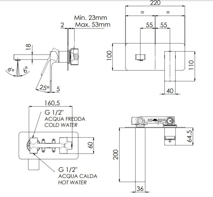 Смеситель для раковины бронза глянцевый, Remer Absolute, скрытого монтажа AU15VO