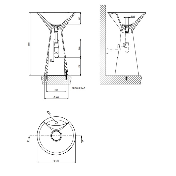 Раковина 46х90 см, 1 отв., Cristalplant, напольный, без перелива, Gessi Cono, матовый белый арт. 45907#521