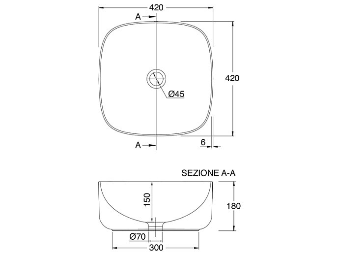 Раковина накладная, без перелива, без отверстий, цвет белый, Scarabeo Moon - 5501