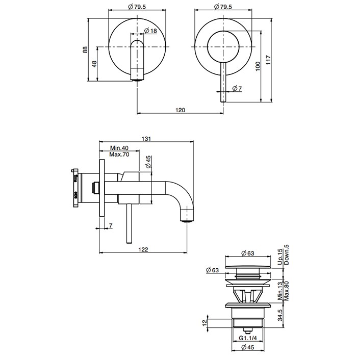 Fima Carlo Frattini Смеситель для раковины, встраиваемый, излив: 12см., Spillo Up, F3051WSX9NS цвет: черный
