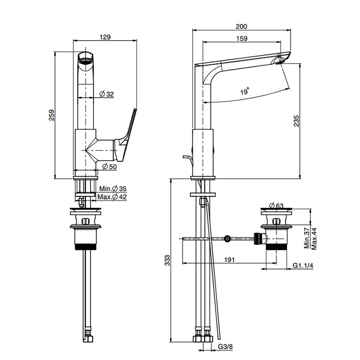 Fima Carlo Frattini Cмеситель для раковины, на 1 отв., с донным клапаном, Serie 4, F3781FNCR.1 цвет: хром
