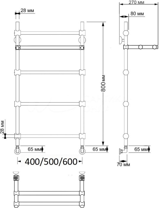Полотенцесушитель водяной латунный 60x80 Флоренция 3 (бронза) Secado арт. 4603777460402