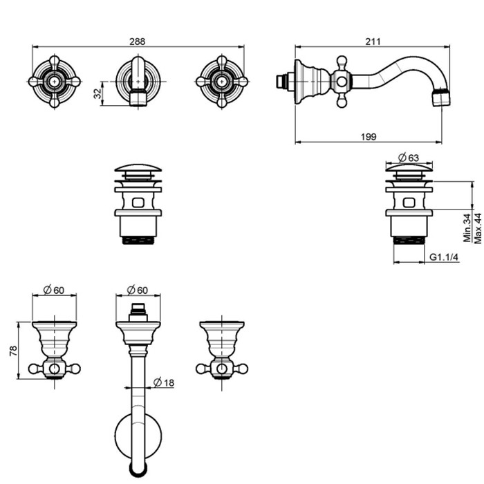 Fima Carlo Frattini Смеситель для раковины, встраиваемый, Elizabeth, F5081L/5BR цвет: бронза