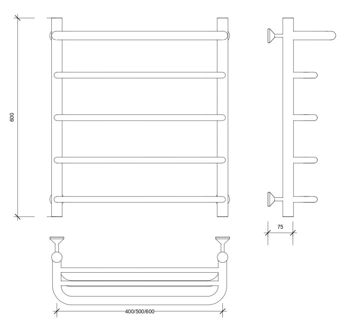 Полотенцесушитель водяной 60x50 Мерида 1 СП (черный) Secado арт. 4673739225271