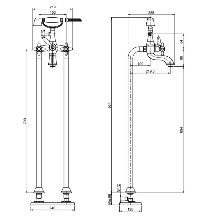 Fima Carlo Frattini Смеситель для ванны напольного монтажа с душевым комплектом, Olivia, F5004/4CR цвет: хром