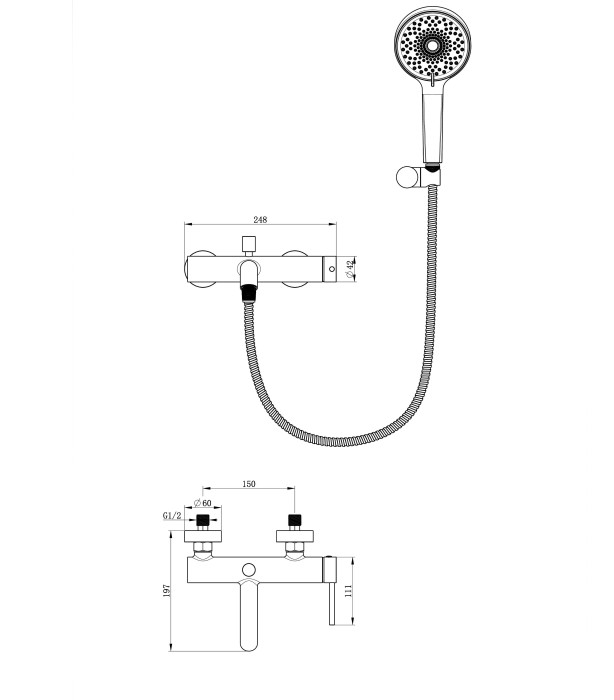 Смеситель для ванны с душем, Wonzon & Woghand Stick, WW-88639017-BGM цвет: графит