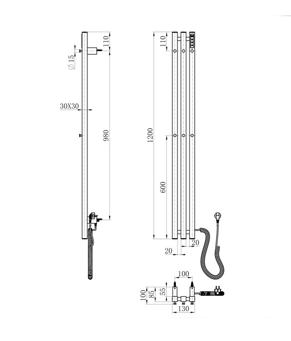 Полотенцесушитель электрический, Wonzon & Woghand, WW-AL73312-GM цвет: графит