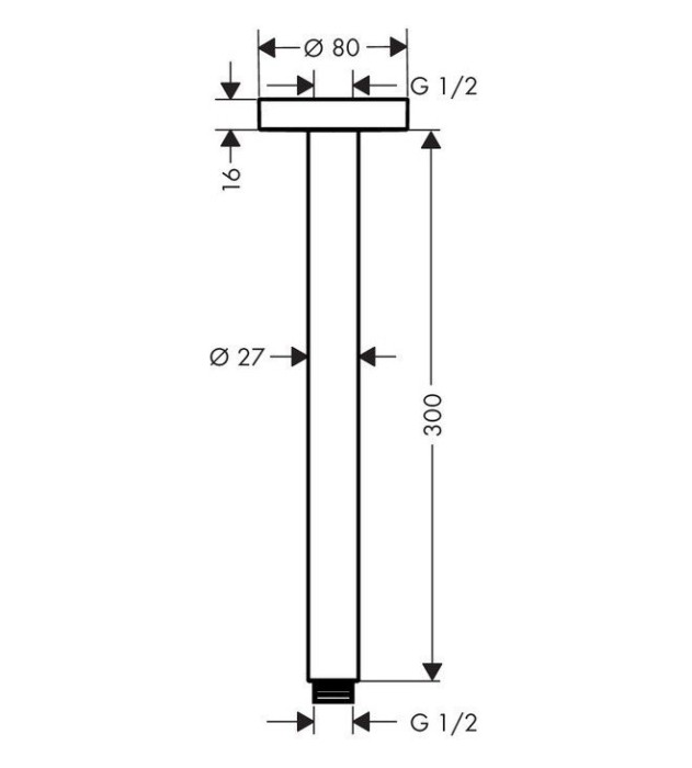 Душевой кронштейн S потолочный 300 мм Rainfinity Hansgrohe, черный арт. 27389670