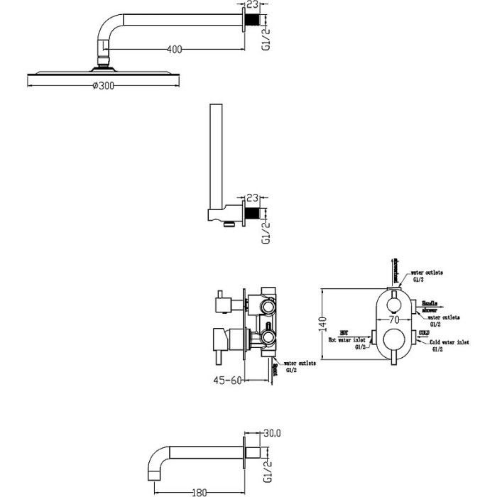 Душевая система, Chrome, Uno Boheme 464-2-CR
