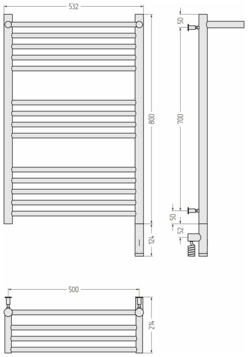 Сунержа Электрический полотенцесушитель 800x500, Богема 3.0 с 1 полкой, 31-5807-8050 цвет: матовый чёрный