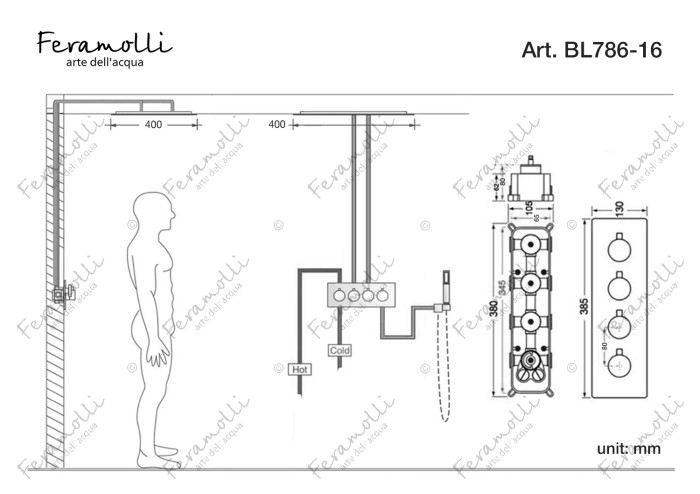 Душевая система с термостатом, черный, Termostato Feramolli - BL786-16