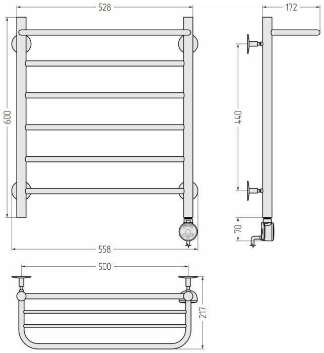 Стилье Электрический полотенцесушитель 600x500, Формат 20, 00520-6050 цвет: без покрытия