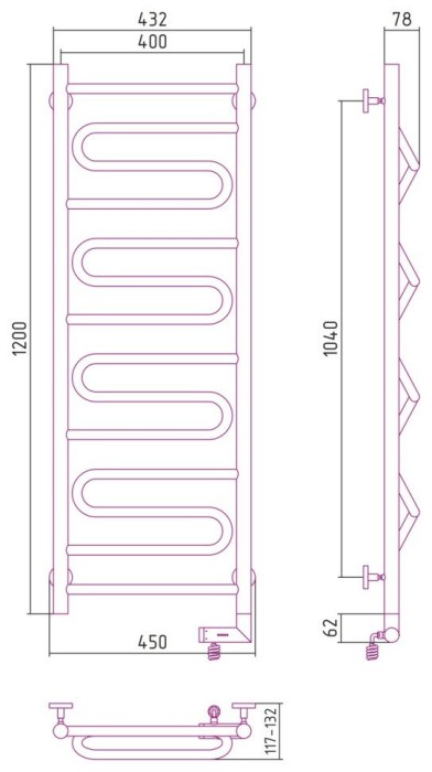 Сунержа Электрический полотенцесушитель 1000x300, Элегия 2.0, 12-5219-1240 цвет: белый