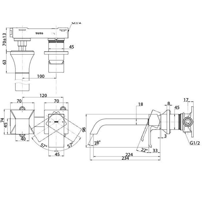Смеситель для раковины, GC TOTO, TLG08308R цвет: хром