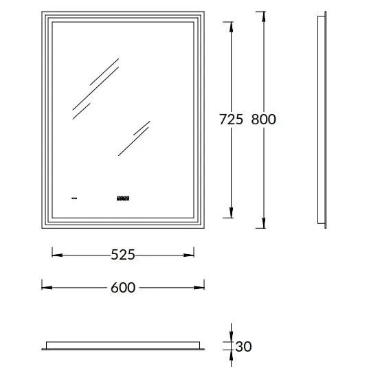 Зеркало c LED с подсветкой 800x600, с функцией антизапотевание, Tecno Kerama Marazzi, - TE.mi.60